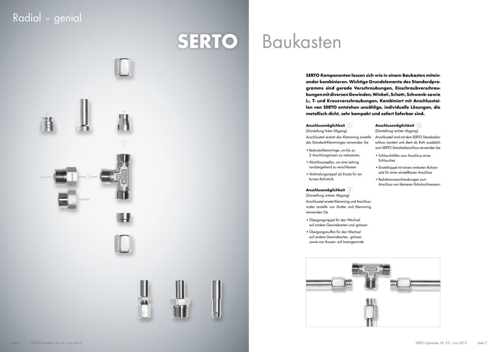 Kombiniert mit Anschlussteilen von SERTO entstehen unzählige, individuelle Lösen, die metallisch dicht, sehr kompakt und sofort lieferbar sind.