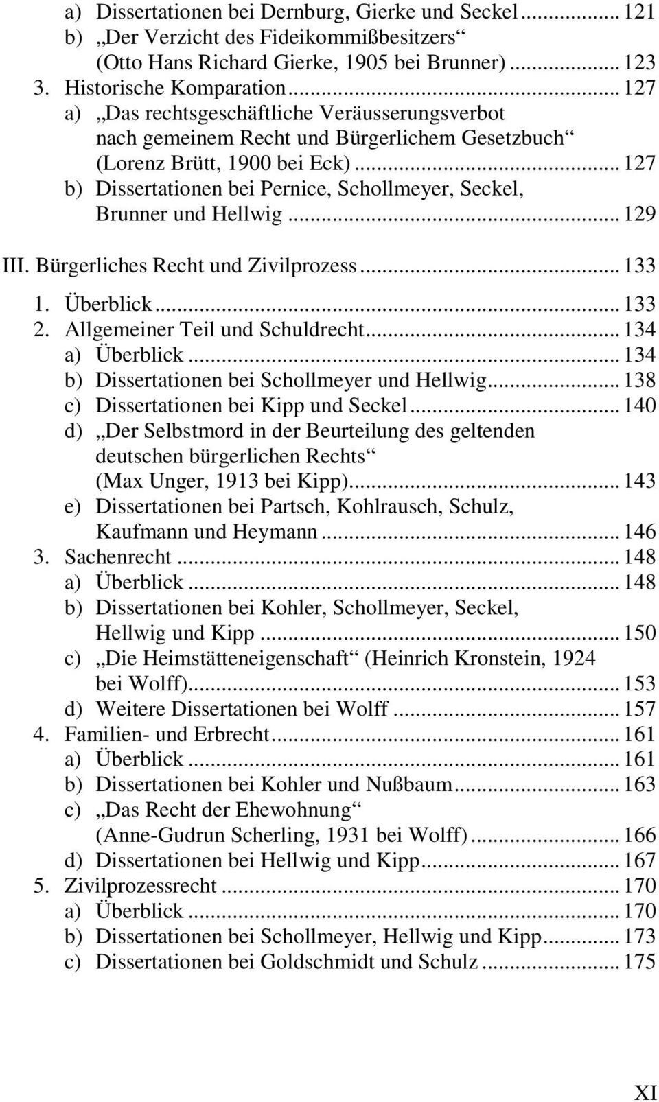 .. 127 b) Dissertationen bei Pernice, Schollmeyer, Seckel, Brunner und Hellwig... 129 III. Bürgerliches Recht und Zivilprozess... 133 1. Überblick... 133 2. Allgemeiner Teil und Schuldrecht.