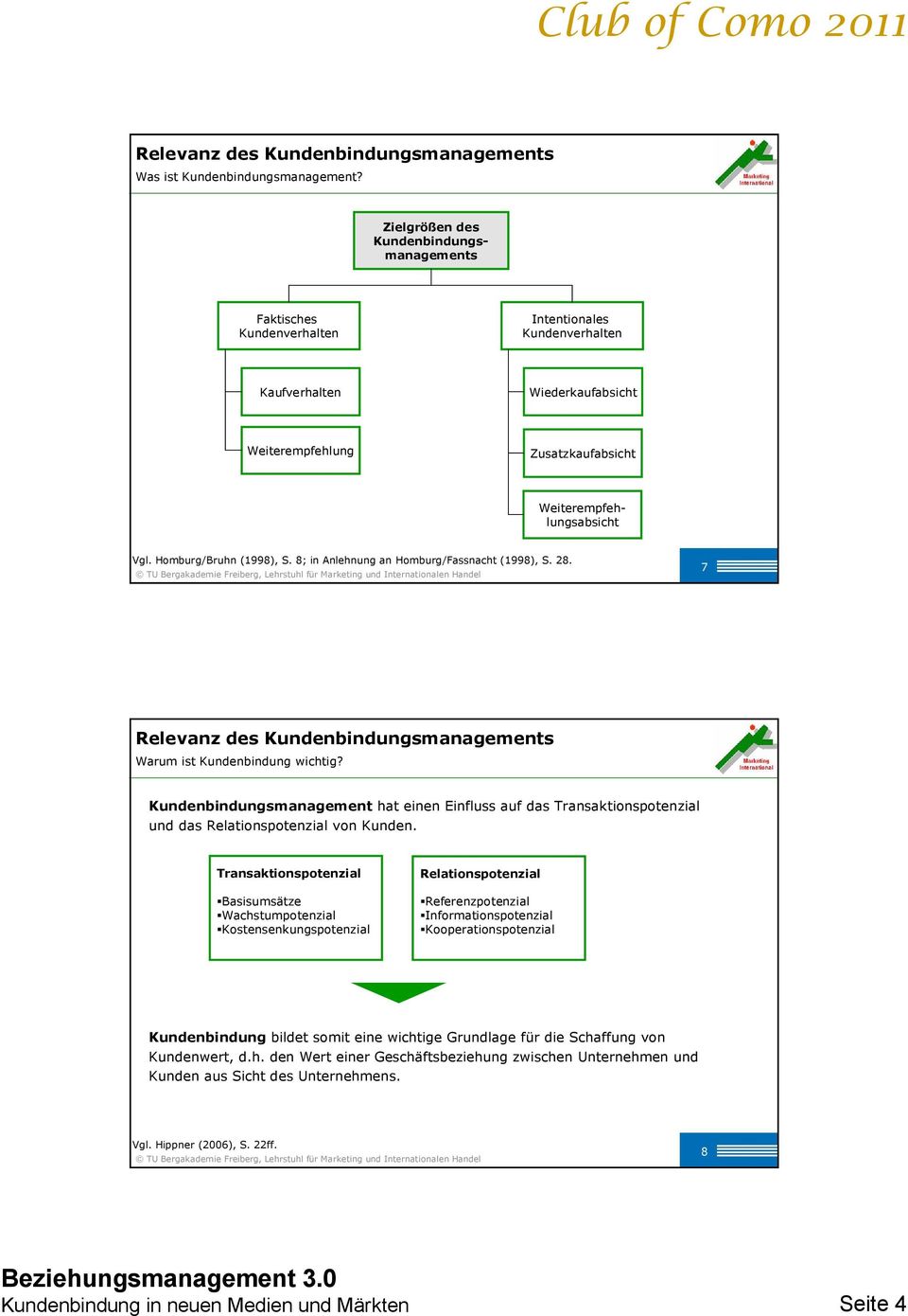 Homburg/Bruhn (1998), S. 8; in Anlehnung an Homburg/Fassnacht (1998), S. 28. 7 Relevanz des Kundenbindungsmanagements Warum ist Kundenbindung wichtig?