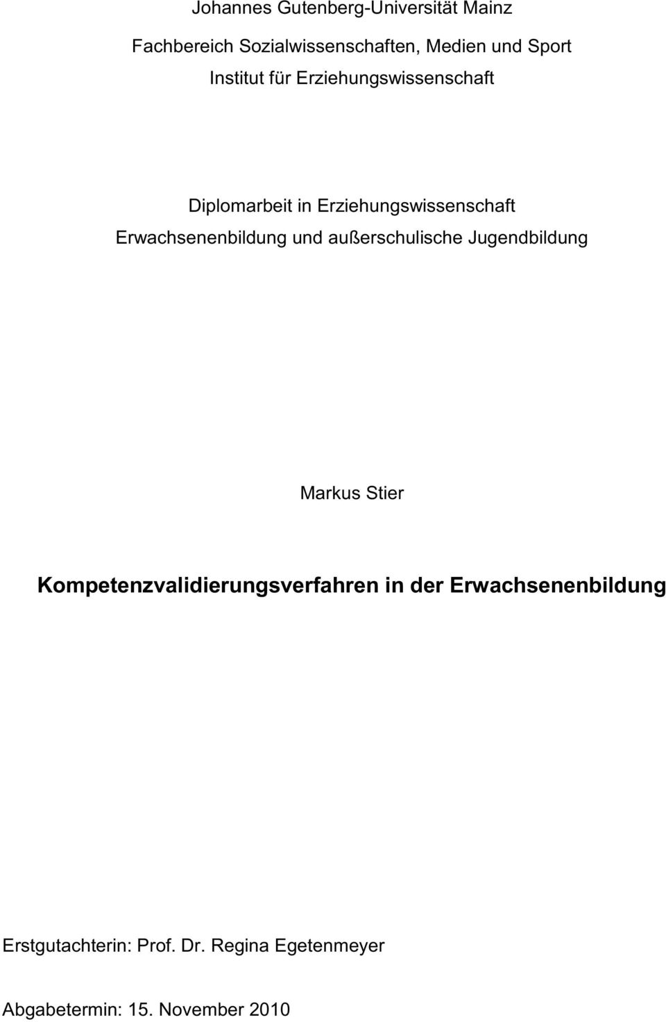 Erwachsenenbildung und außerschulische Jugendbildung Markus Stier