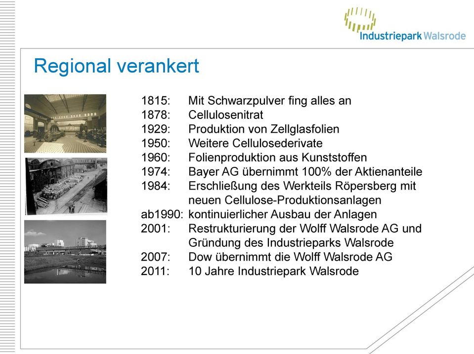 Werkteils Röpersberg mit neuen Cellulose-Produktionsanlagen ab1990: kontinuierlicher Ausbau der Anlagen 2001: Restrukturierung der