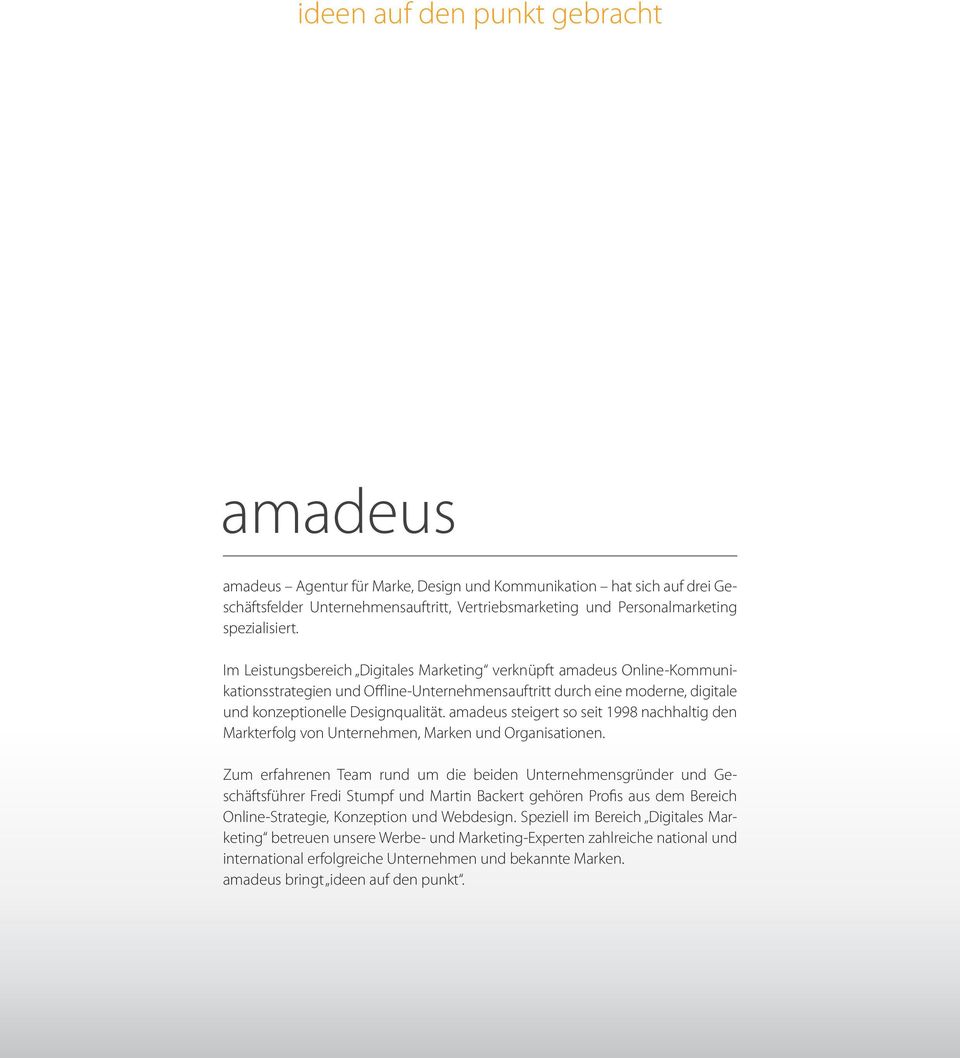 amadeus steigert so seit 1998 nachhaltig den Markterfolg von Unternehmen, Marken und Organisationen.