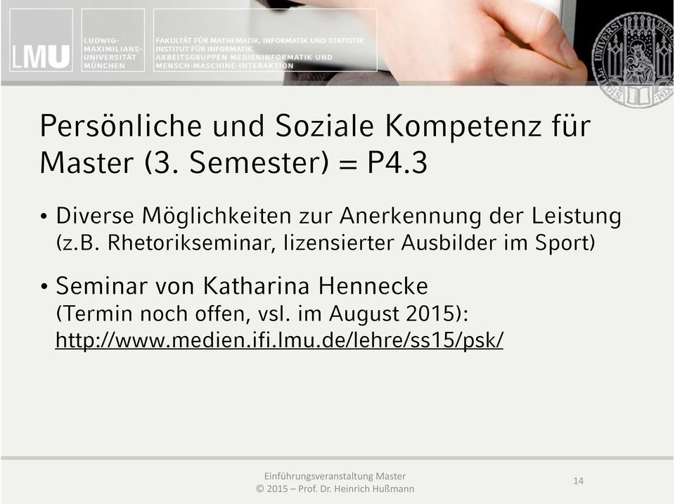 Rhetorikseminar, lizensierter Ausbilder im Sport) Seminar von Katharina
