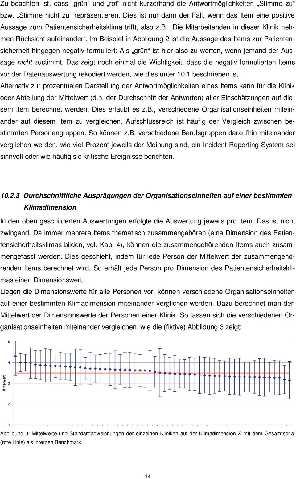 Im Beispiel in Abbildung 2 ist die Aussage des Items zur Patientensicherheit hingegen negativ formuliert: Als grün ist hier also zu werten, wenn jemand der Aussage nicht zustimmt.