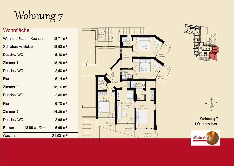 18,16 m 2 Balkon F: 3,72 m 2 Dusche/ WC 2,86 m² Flur 6,70 m² Zimmer 3 F: 14,29 m 2 Kochen Essen/Wohnen/Ko. F: 18,71 m 2 Schlafen/Ankl.