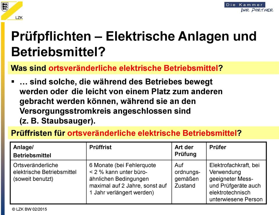 Prüffristen für ortsveränderliche elektrische Betriebsmittel?