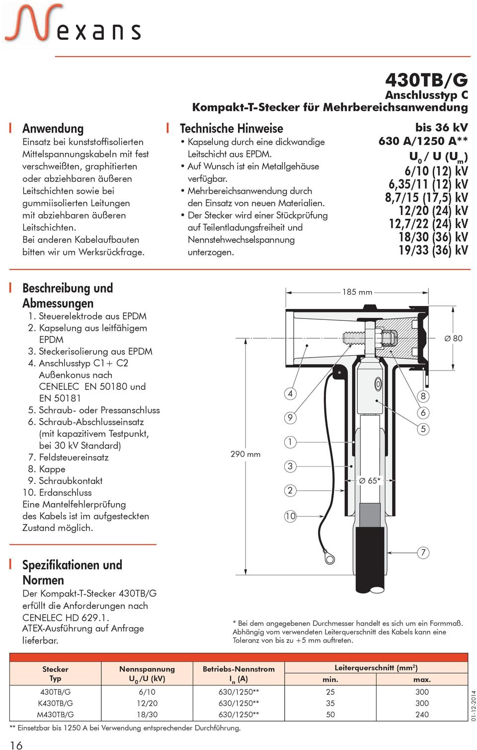 30TB/G Anschlusstyp C Kompakt-T-Stecker für Mehrbereichsanwendung Technische Hinweise Kapselung durch eine dickwandige Leitschicht aus EPDM. Auf Wunsch ist ein Metallgehäuse verfügbar.