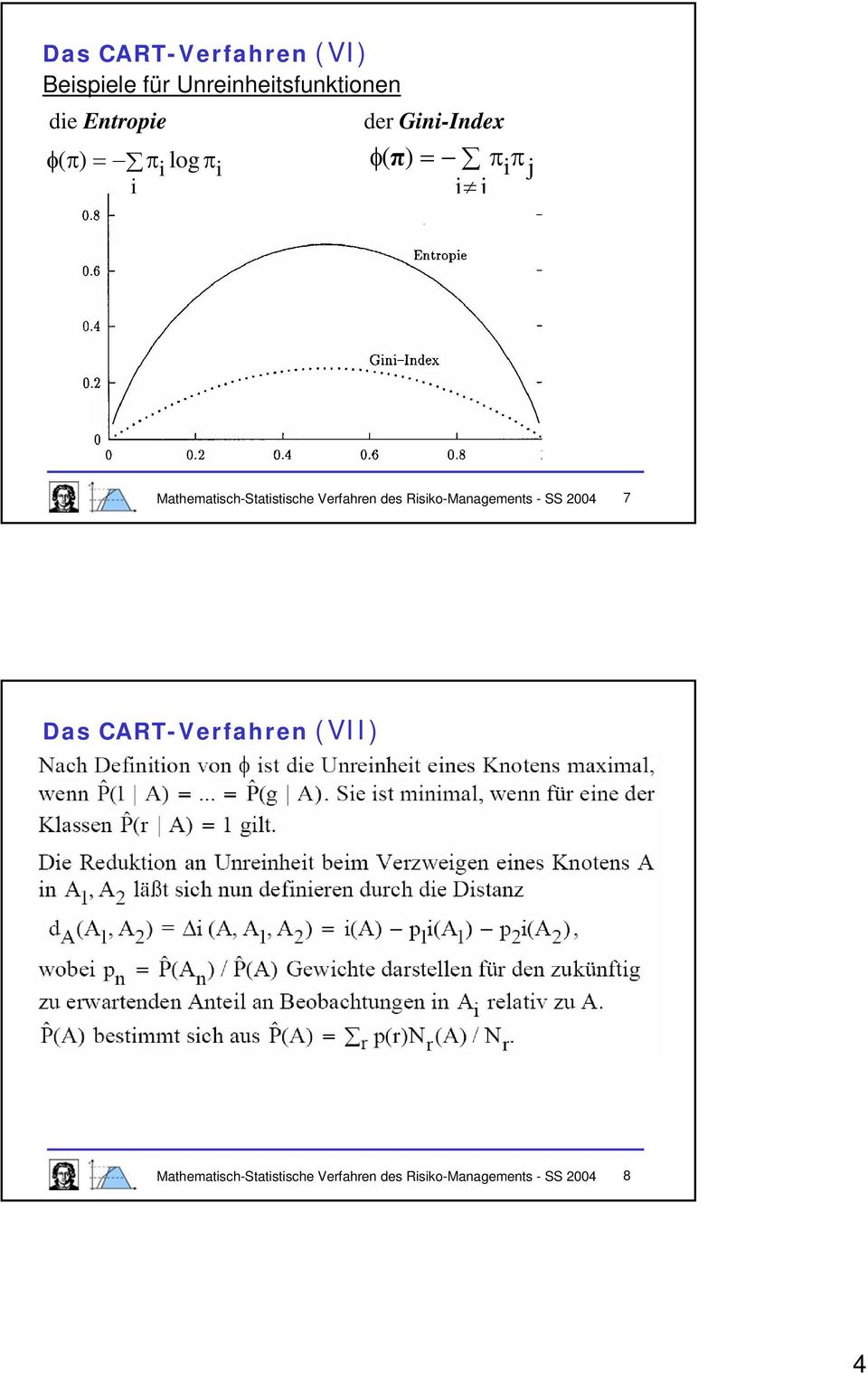 Mathematisch-Statistische Verfahren des Risiko-Managements - SS 2004 7 Das