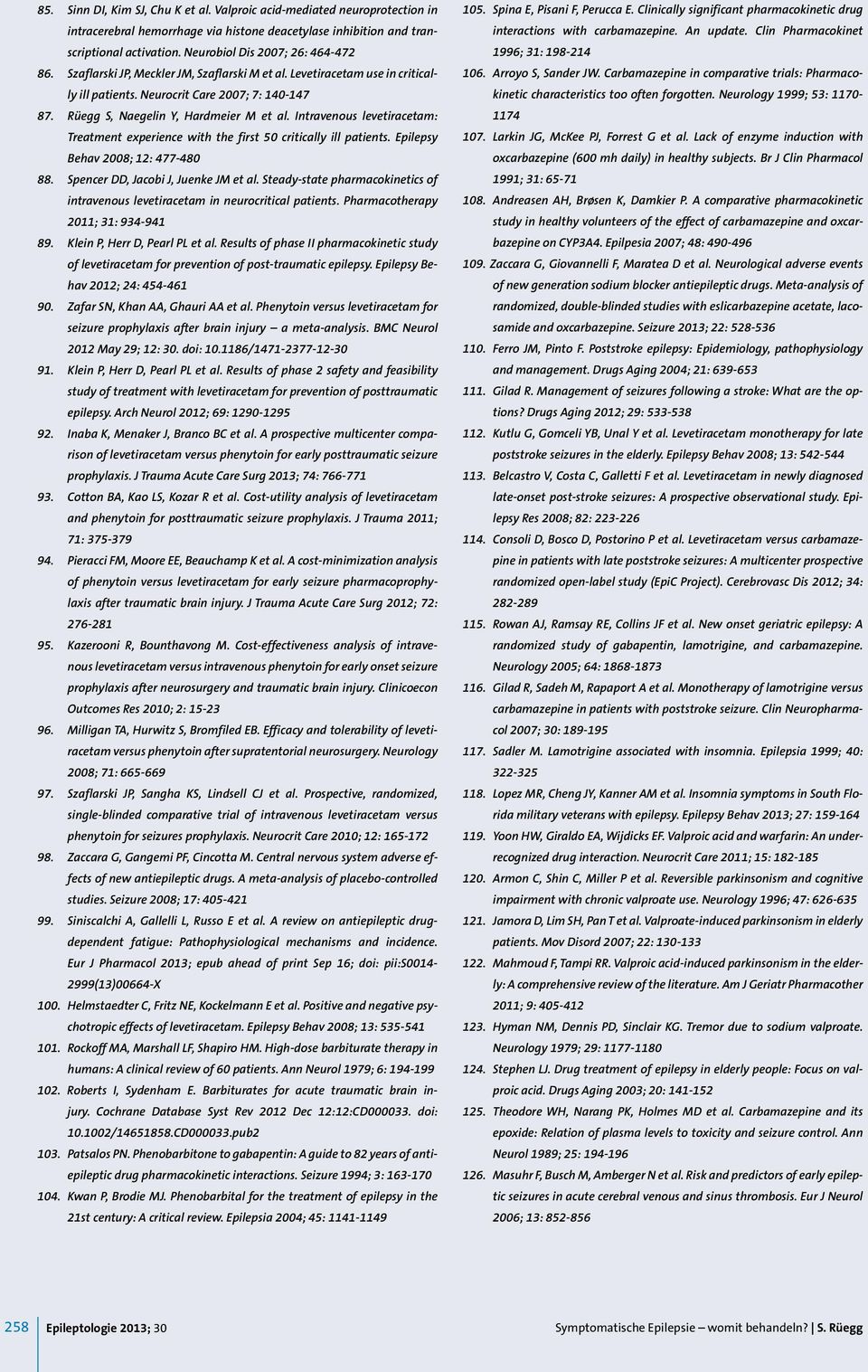 Rüegg S, Naegelin Y, Hardmeier M et al. Intravenous levetiracetam: Treatment experience with the first 50 critically ill patients. Epilepsy Behav 2008; 12: 477-480 88.