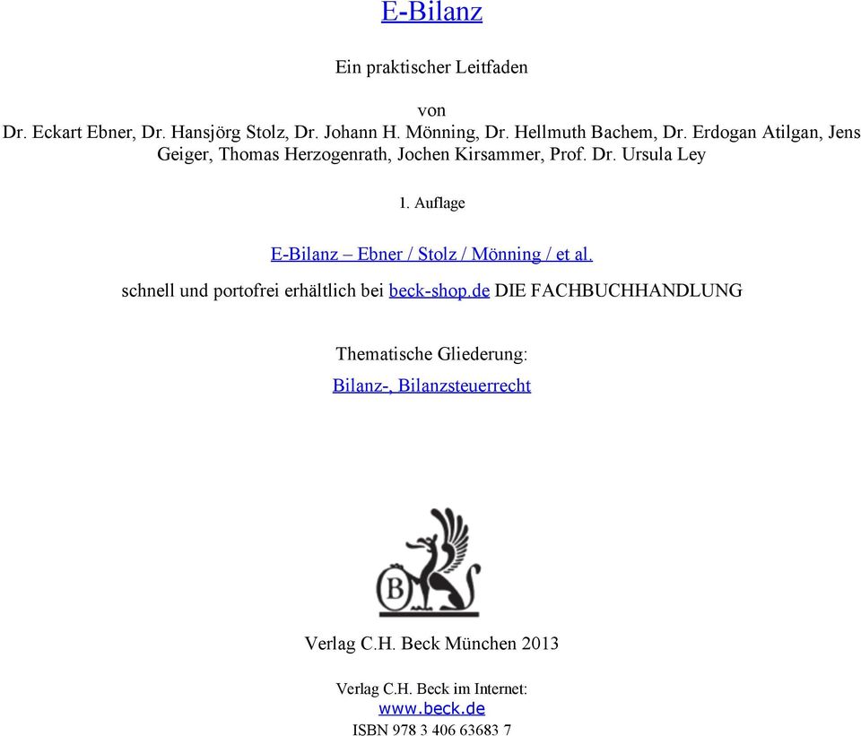 Auflage E-Bilanz Ebner / Stolz / Mönning / et al. schnell und portofrei erhältlich bei beck-shop.
