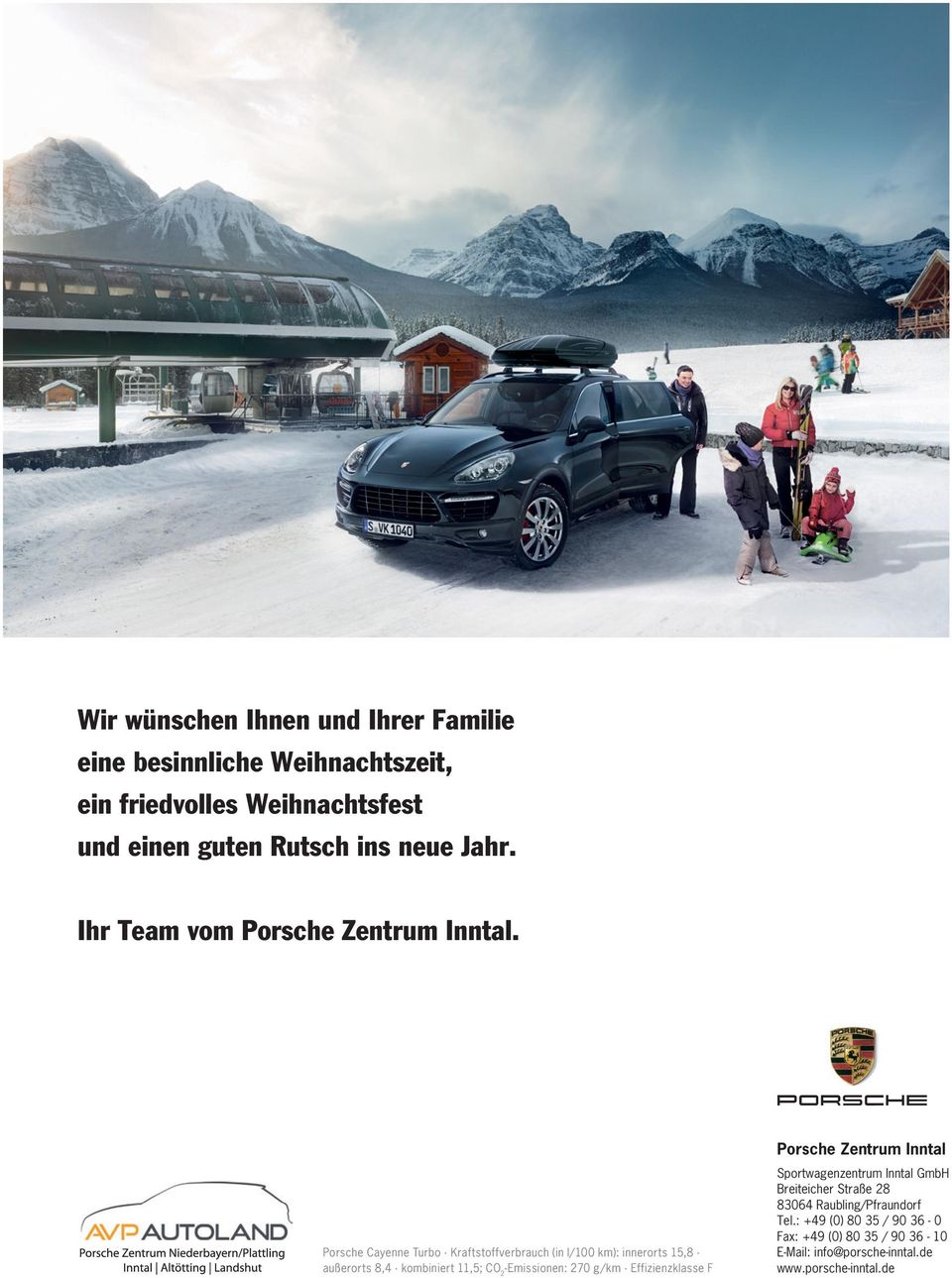 Porsche Cayenne Turbo Kraftstoffverbrauch (in l/100 km): innerorts 15,8 außerorts 8,4 kombiniert 11,5; CO 2 -Emissionen: 270 g/km