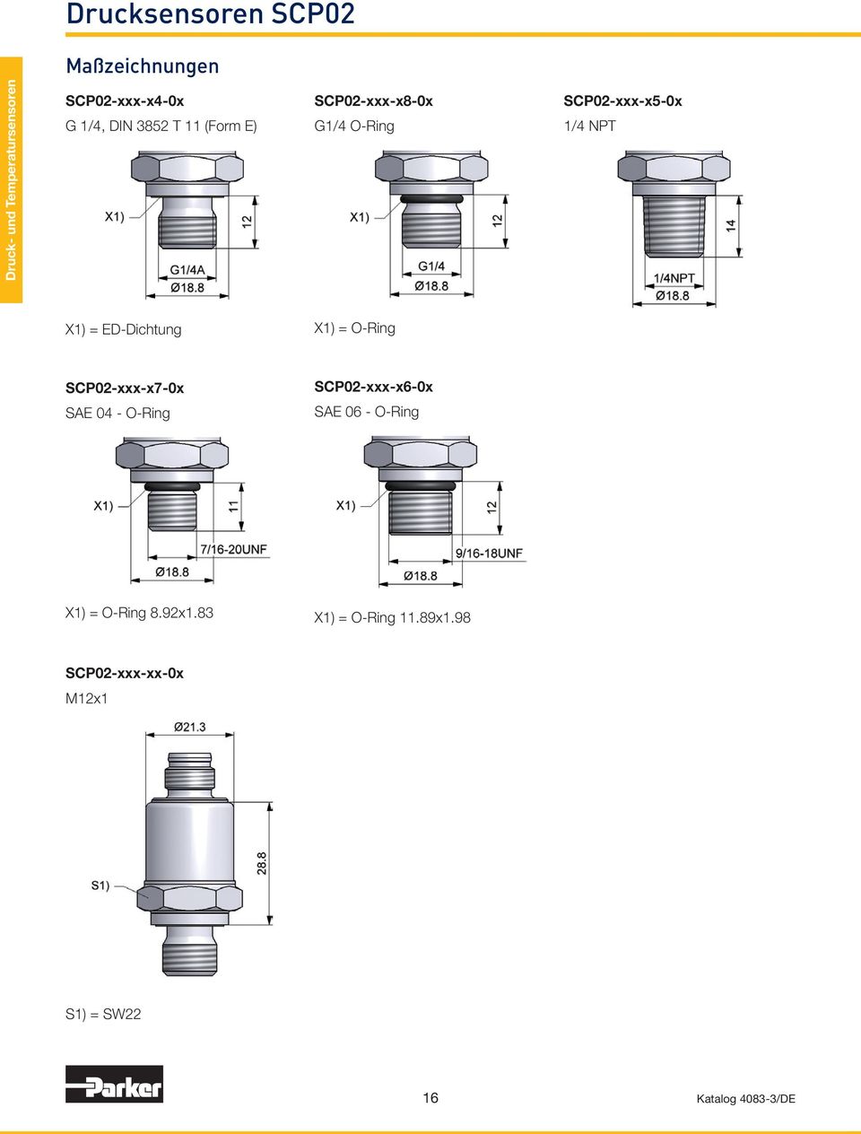 ED-Dichtung X1) = O-Ring SCP02-xxx-x7-0x SCP02-xxx-x6-0x SAE 04 - O-Ring SAE 06 - O-Ring