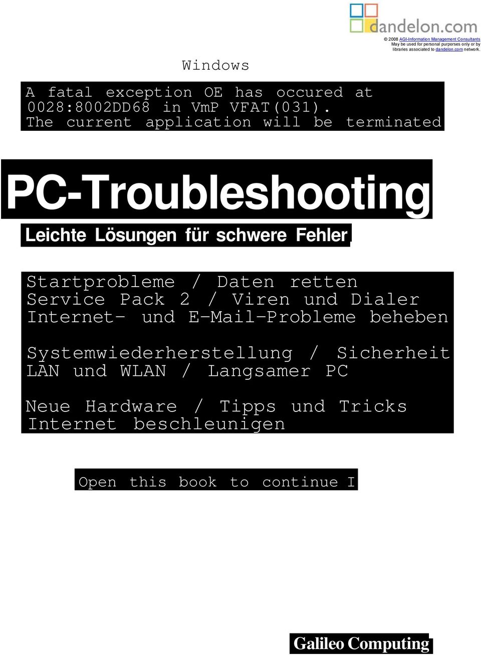 The current application will be terminated PC-Troubleshooting Leichte Lösungen für schwere Fehler Startprobleme / Daten retten Service Pack 2 /