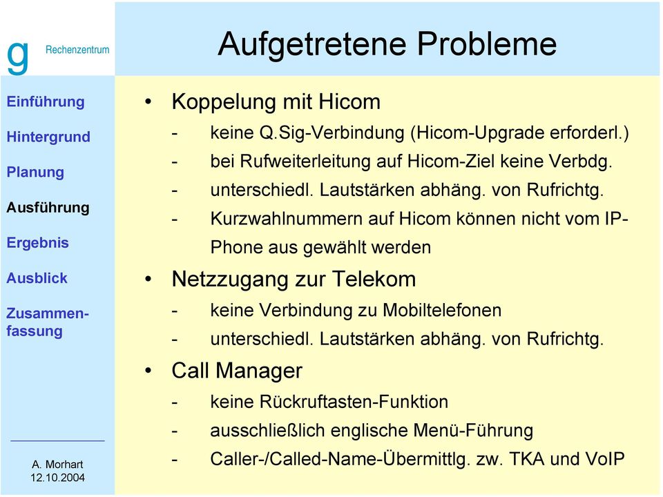 - Kurzwahlnummern auf Hicom können nicht vom IP- Phone aus gewählt werden Netzzugang zur Telekom - keine Verbindung zu