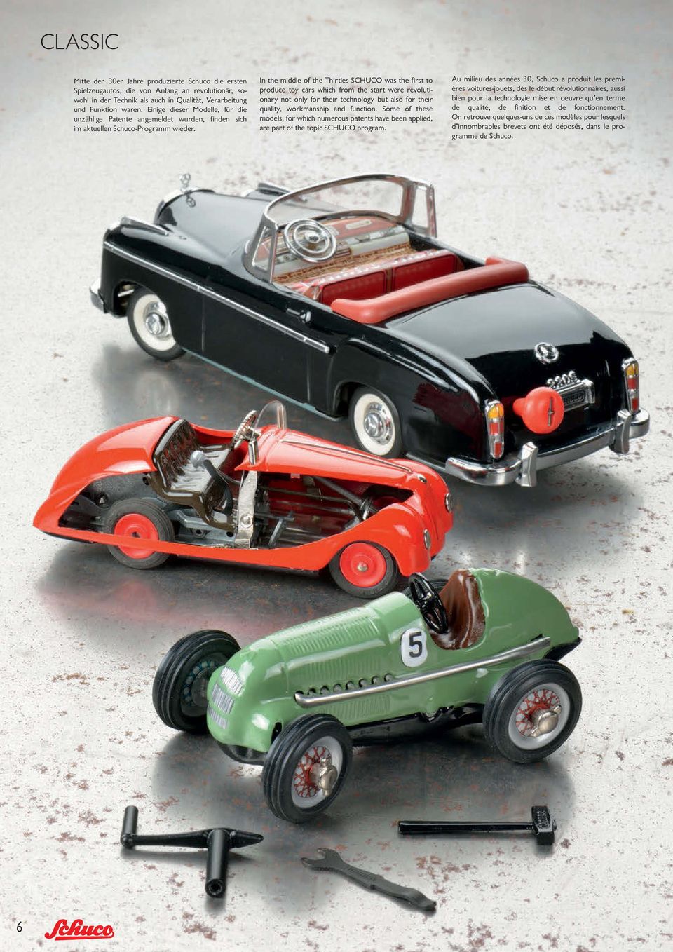 In the middle of the Thirties SCHUCO was the first to produce toy cars which from the start were revolutionary not only for their technology but also for their quality, workmanship and function.