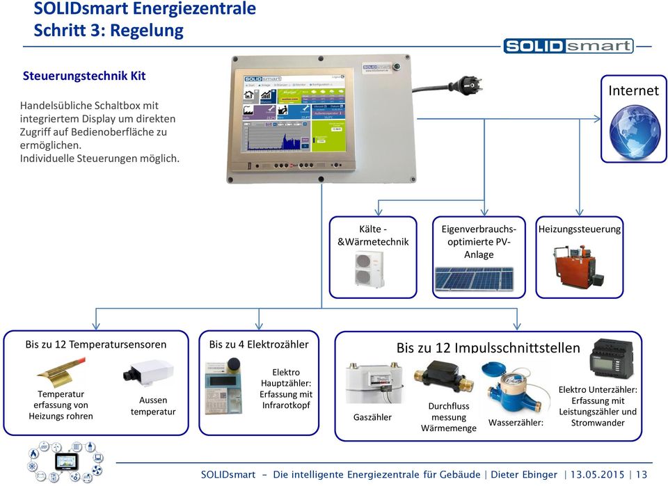 Internet Kälte - &Wärmetechnik Eigenverbrauchsoptimierte PV- Anlage Heizungssteuerung Bis zu 12 Temperatursensoren Bis zu 4 Elektrozähler Bis zu 12 Impulsschnittstellen Temperatur