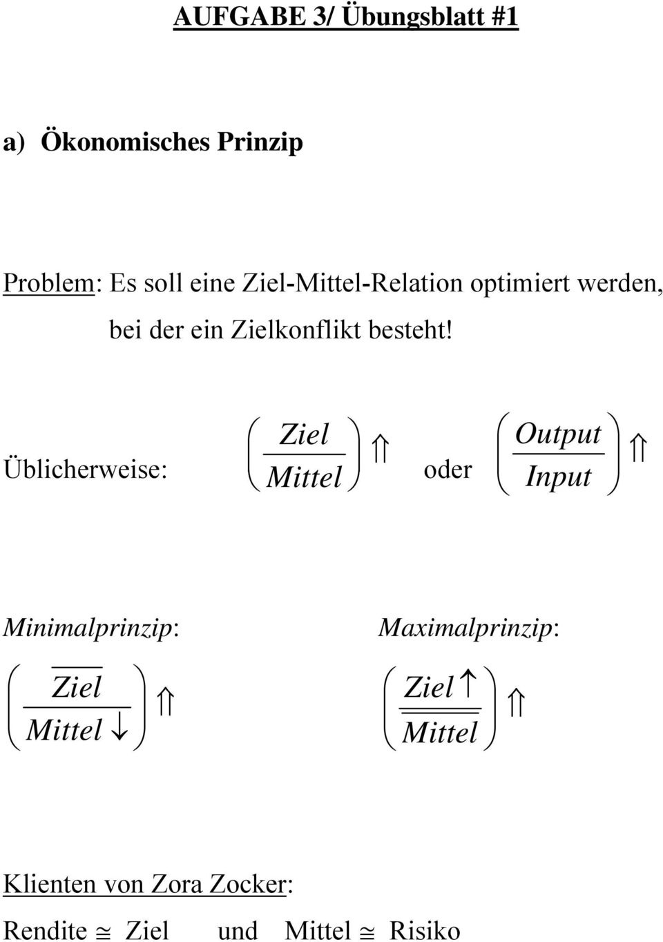 Üblicherweise: Ziel Mittel oder Output Input Minimalprinzip: Maximalprinzip: