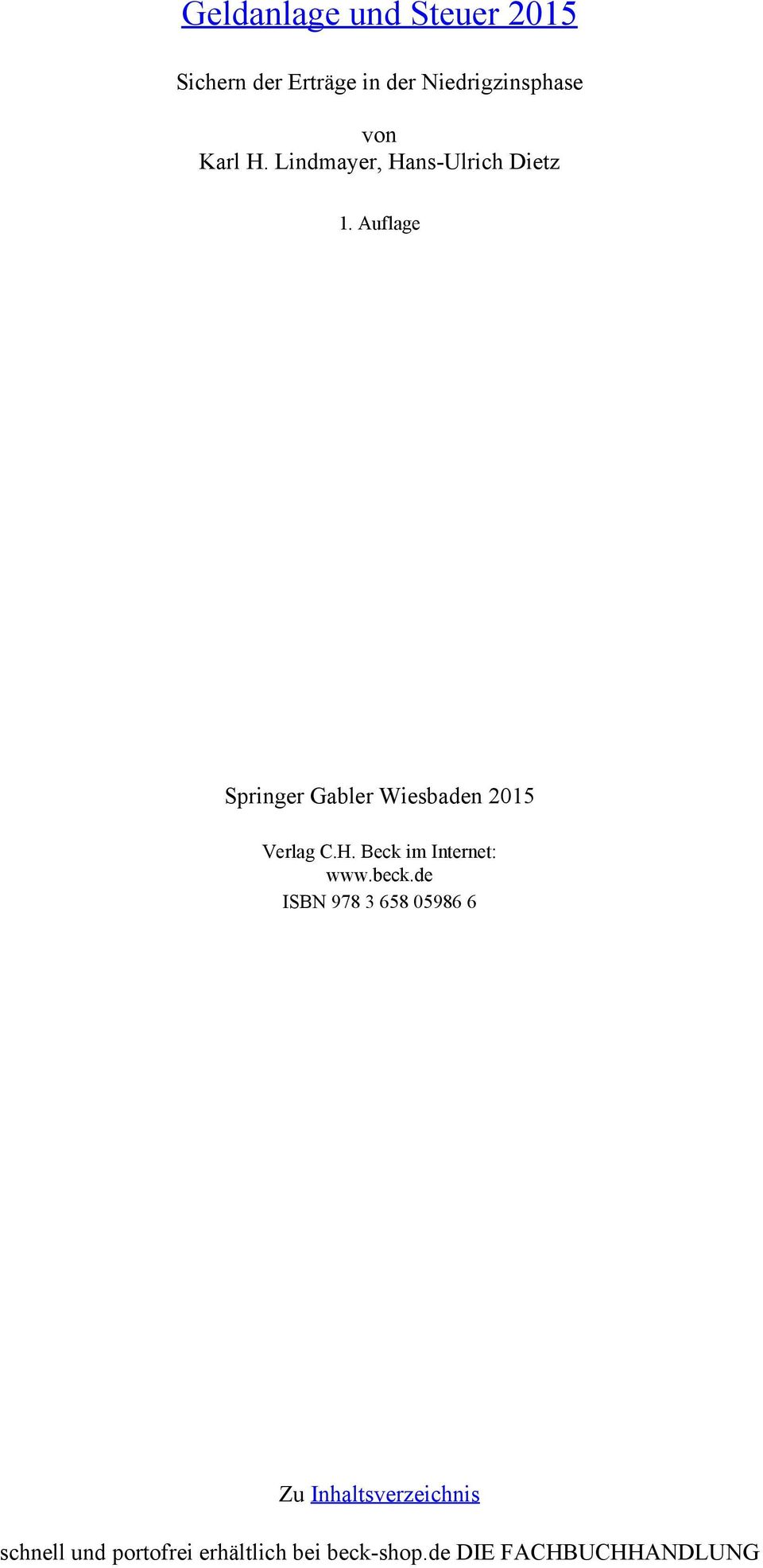 Auflage Springer Gabler Wiesbaden 2015 Verlag C.H. Beck im Internet: www.beck.