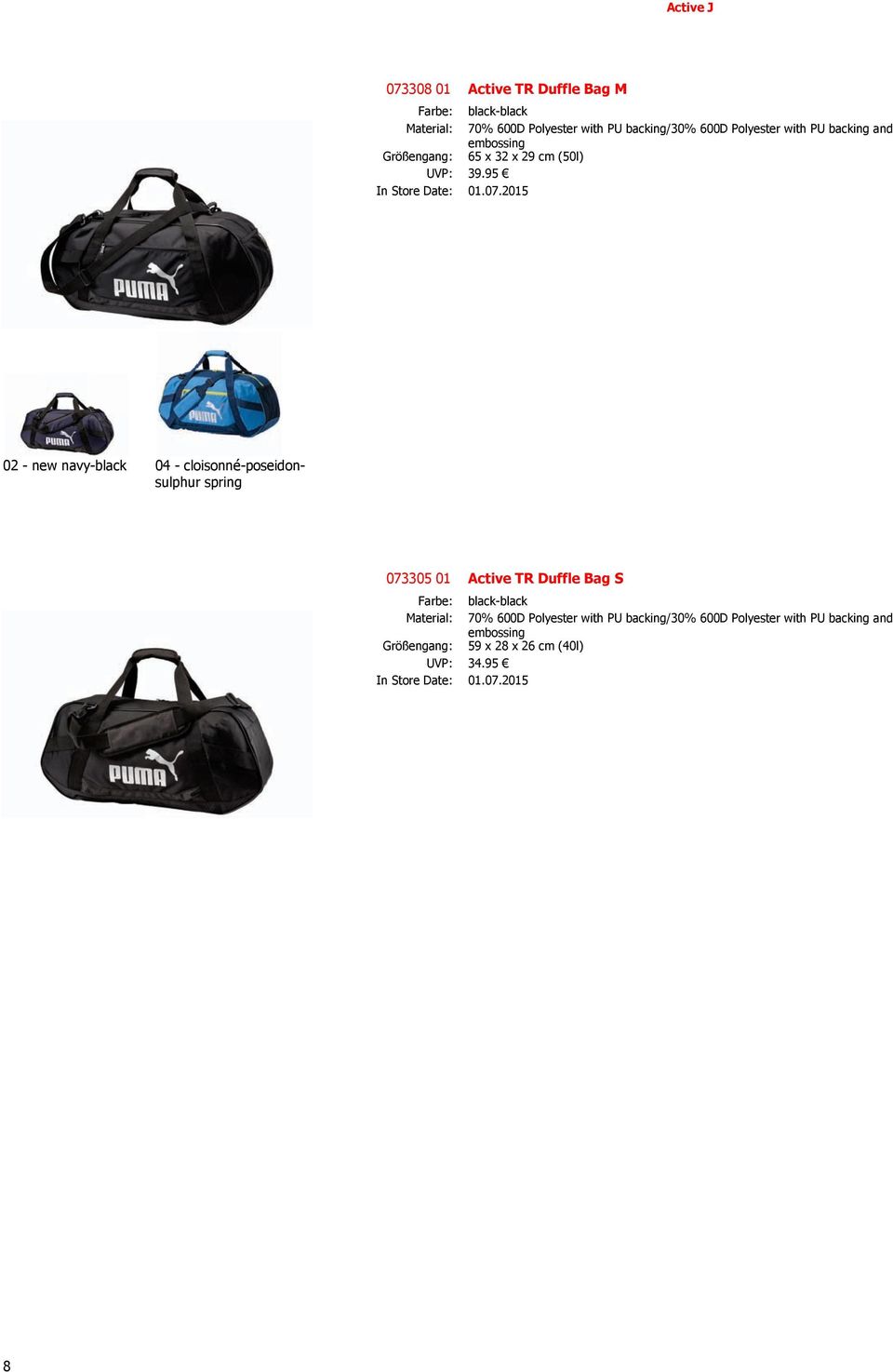 95 02 - new navy-black 04 - cloisonné-poseidonsulphur spring 073305 01 Active TR Duffle Bag S -black