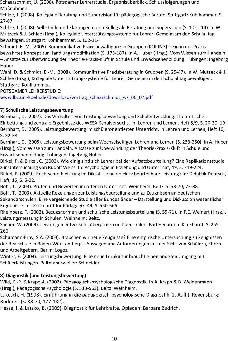 ), Kollegiale Unterstützungssysteme für Lehrer. Gemeinsam den Schulalltag bewältigen. Stuttgart: Kohlhammer. S. 102-114 Schmidt, E.-M. (2005).