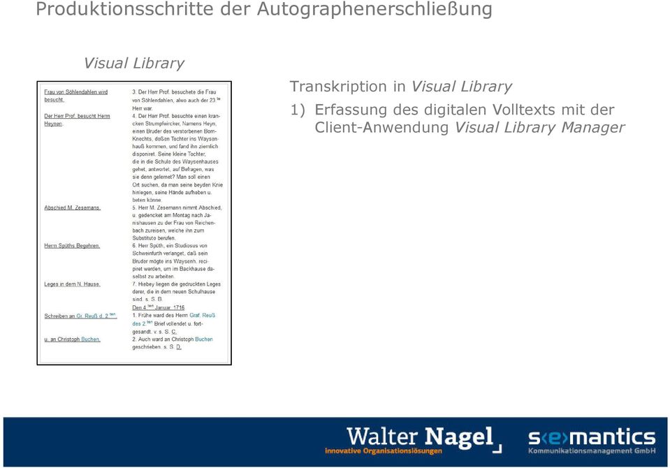 Transkription in Visual Library 1) Erfassung