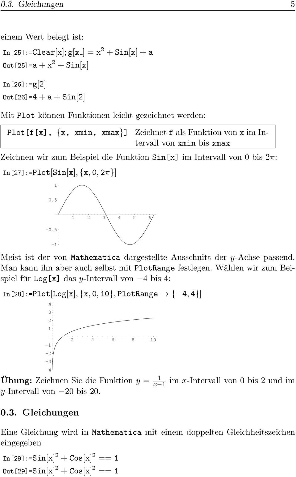 5-0.5 1 2 3 4 5 6-1 Meist ist der von Mathematica dargestellte Ausschnitt der y-achse passend. Man kann ihn aber auch selbst mit PlotRange festlegen.