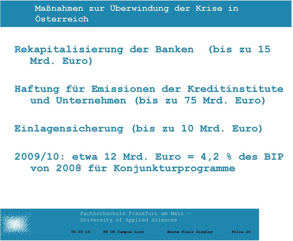 Euro) Einlagensicherung (bis zu 10 Mrd. Euro) 2009/10: etwa 12 Mrd.