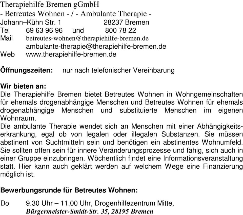de Web www.therapiehilfe-bremen.