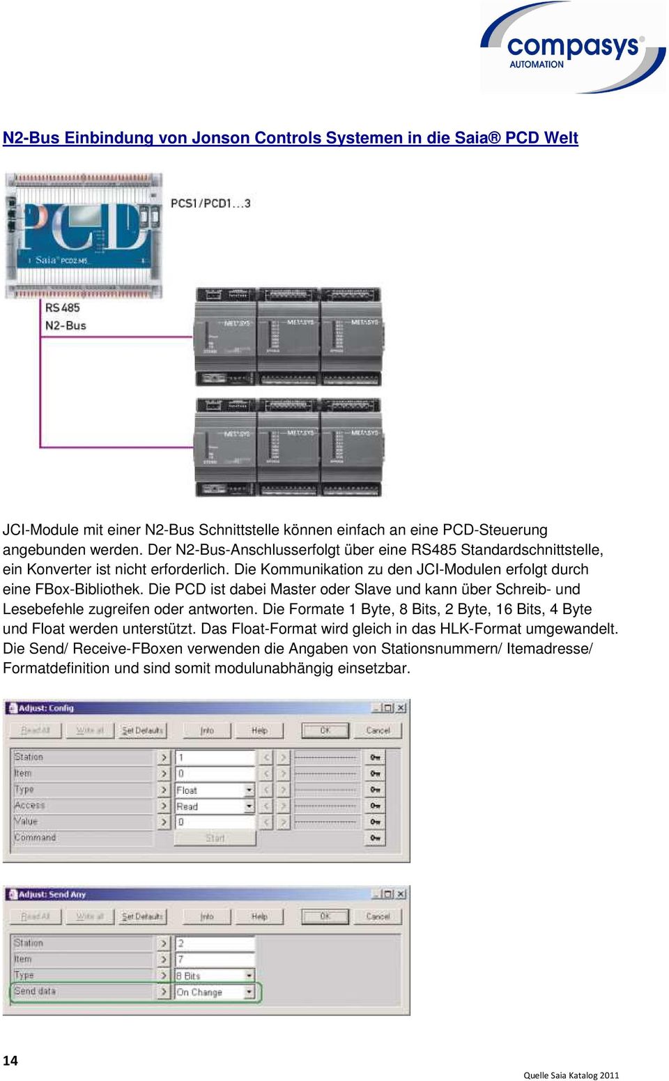 Die PCD ist dabei Master oder Slave und kann über Schreib- und Lesebefehle zugreifen oder antworten. Die Formate 1 Byte, 8 Bits, 2 Byte, 16 Bits, 4 Byte und Float werden unterstützt.