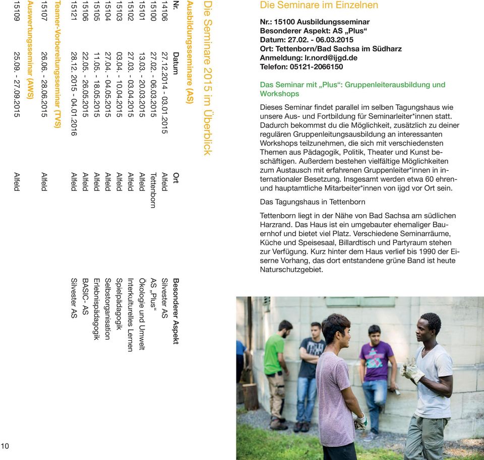 04.2015 Alfeld Interkulturelles Lernen 15101 13.03. - 20.03.2015 Alfeld Ökologie und Umwelt 15100 27.02. - 06.03.2015 Tettenborn AS Plus 14106 27.12.2014-03.01.2015 Alfeld Silvester AS Nr.