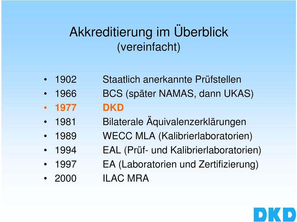 Äquivalenzerklärungen 1989 WECC MLA (Kalibrierlaboratorien) 1994 EAL