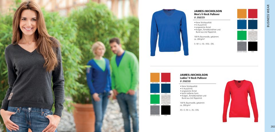 260 g/m² green grey-heather S M L XL XXL 3XL anthracite-melange black dark-orange royal green red navy grey-heather Ladies V-Neck