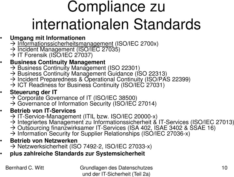 Continuity (ISO/IEC 27031) Steuerung der IT Corporate Governance of IT (ISO/IEC 38500) Governance of Information Security (ISO/IEC 27014) Betrieb von IT-Services IT-Service-Management (ITIL bzw.