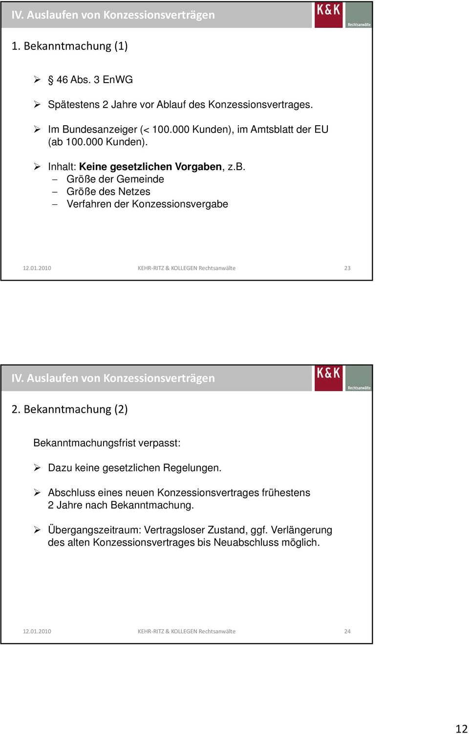 Auslaufen von Konzessionsverträgen 2. Bekanntmachung (2) Bekanntmachungsfrist verpasst: Dazu keine gesetzlichen Regelungen.