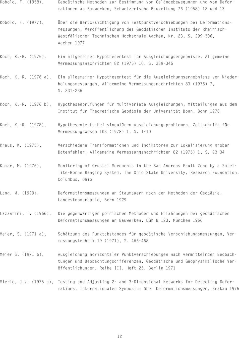23, S. 299-306, Aachen 1977 Koch, K.-R. (1975), Ein allgemeiner Hypothesentest für Ausgleichungsergebnisse, Allgemeine Vermessungsnachrichten 82 (1975) 10, S. 339-345 Koch, K.-R. (1976 a), Ein allgemeiner Hypothesentest für die Ausgleichungsergebnisse von Wiederholungsmessungen, Allgemeine Vermessungsnachrichten 83 (1976) 7, S.