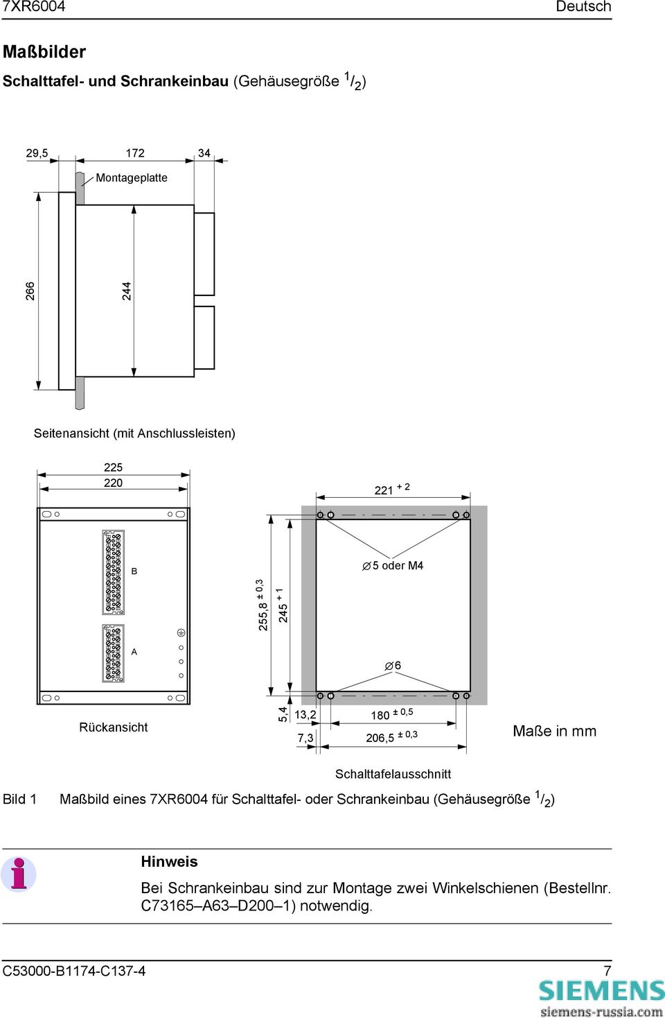 0,5 ± 0,3 Maße in mm Schalttafelausschnitt Bild Maßbild eines für Schalttafel- oder Schrankeinbau (Gehäusegröße