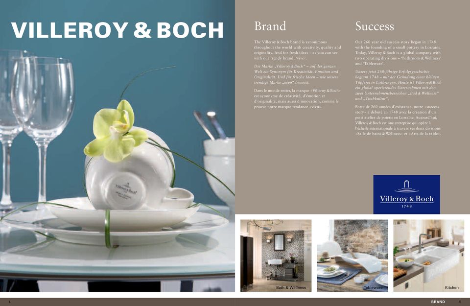 Dans le monde entier, la marque «Villeroy & Boch» est synonyme de créativité, d émotion et d originalité, mais aussi d innovation, comme le prouve notre marque tendance «vivo».
