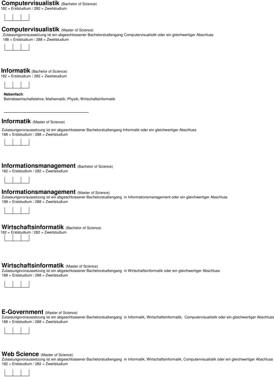 abgeschlossener Bachelorstudiengang Informatik oder ein gleichwertiger Abschluss Informationsmanagement (Bachelor of Science) Informationsmanagement (Master of Science) Zulassungsvoraussetzung ist