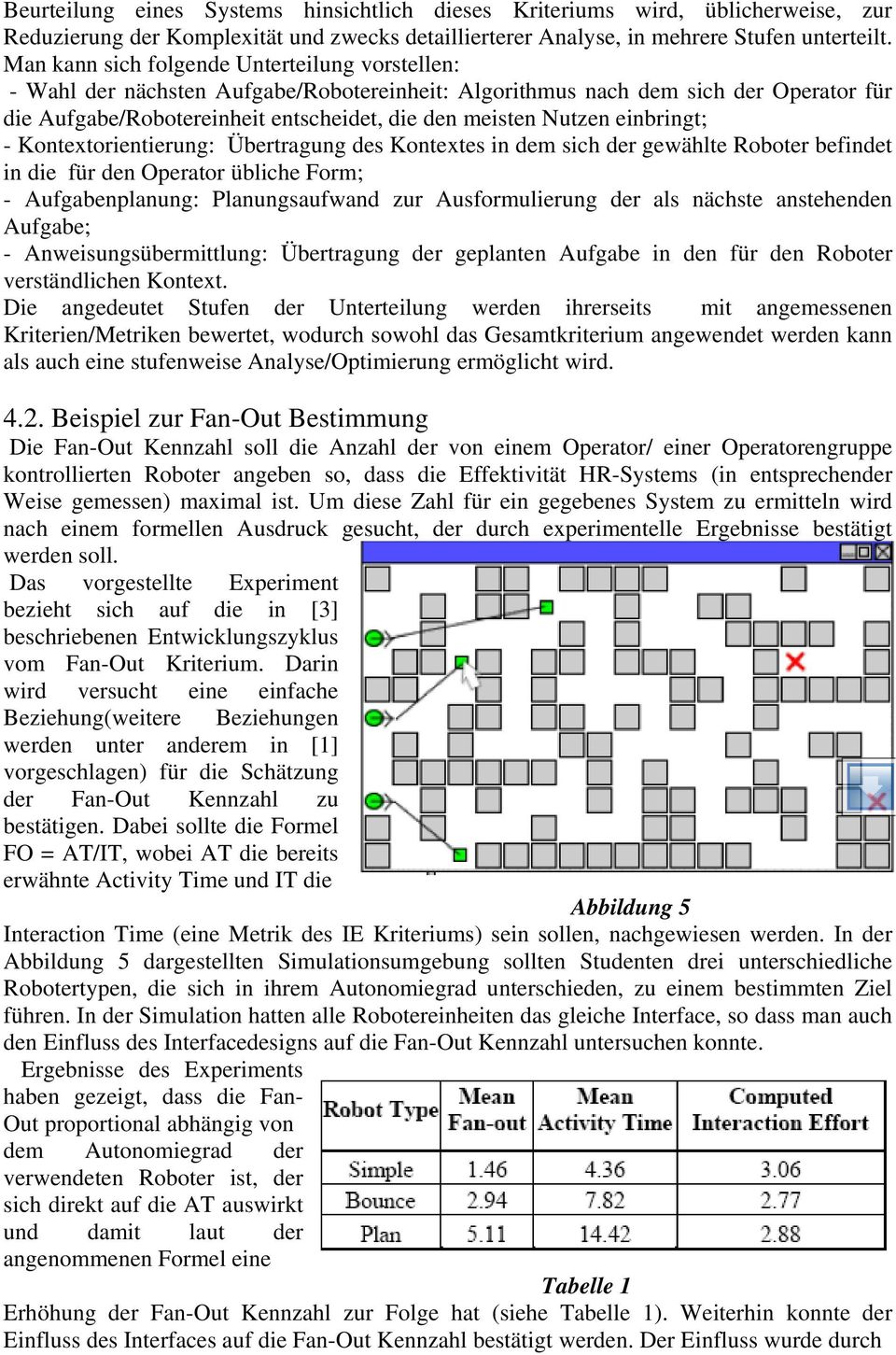 einbringt; - Kontextorientierung: Übertragung des Kontextes in dem sich der gewählte Roboter befindet in die für den Operator übliche Form; - Aufgabenplanung: Planungsaufwand zur Ausformulierung der