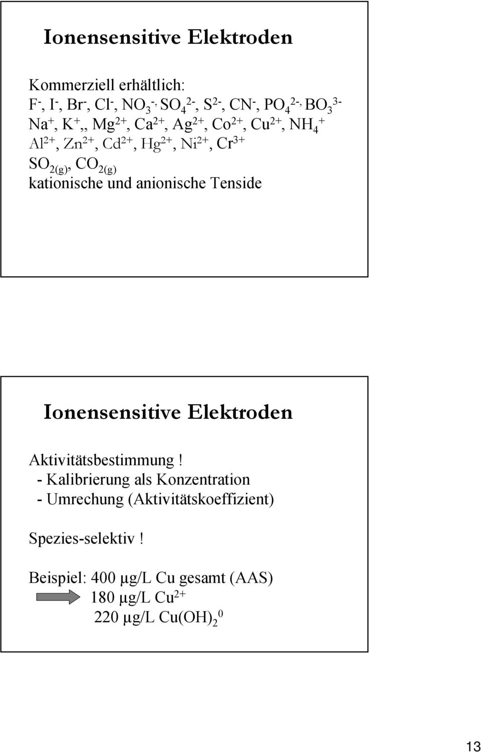 kationische und anionische Tenside Ionensensitive Elektroden Aktivitätsbestimmung!