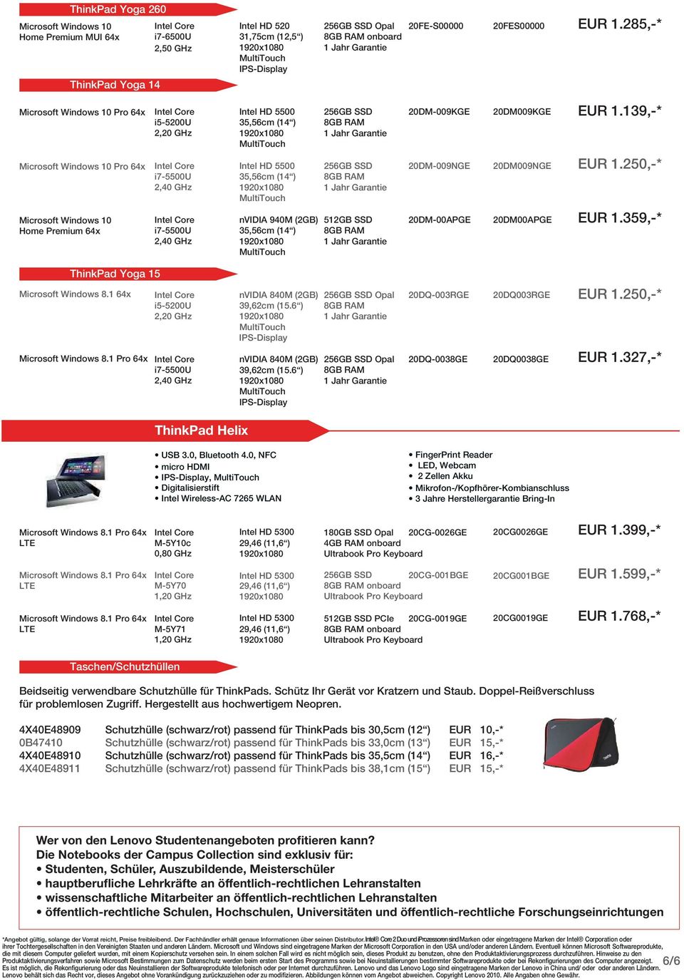 6 ) ThinkPad Helix 940M (2GB) 20DM-00APGE 20DM00APGE EUR 1.359,-* USB 3.0, Bluetooth 4.