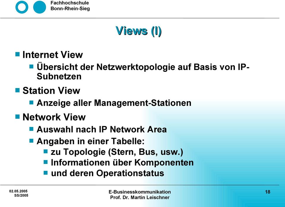 View Auswahl nach IP Network Area Angaben in einer Tabelle: zu Topologie