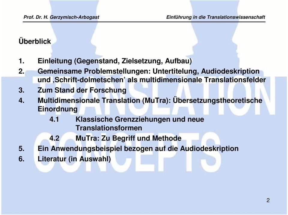 Translationsfelder 3. Zum Stand der Forschung 4.