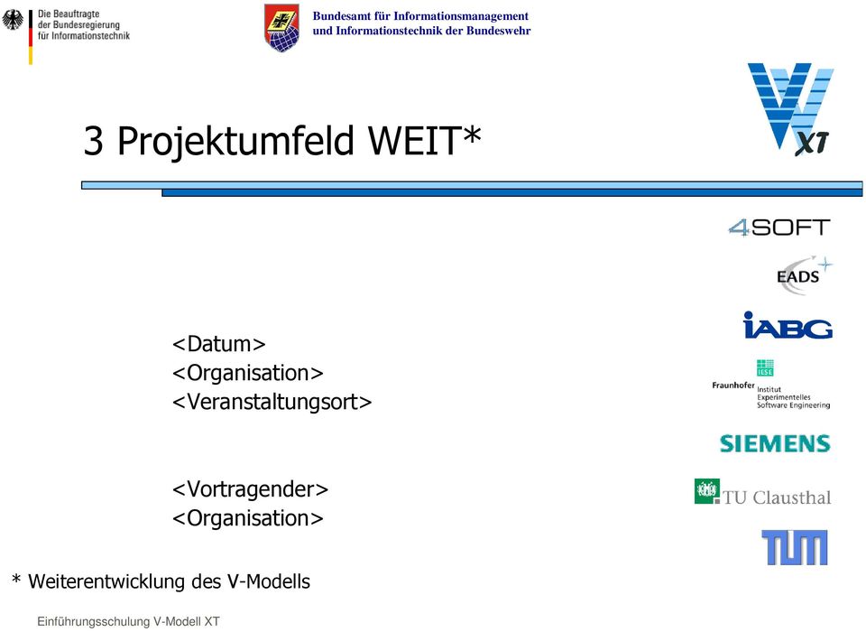 WEIT* <Datum> <Organisation> <Veranstaltungsort>