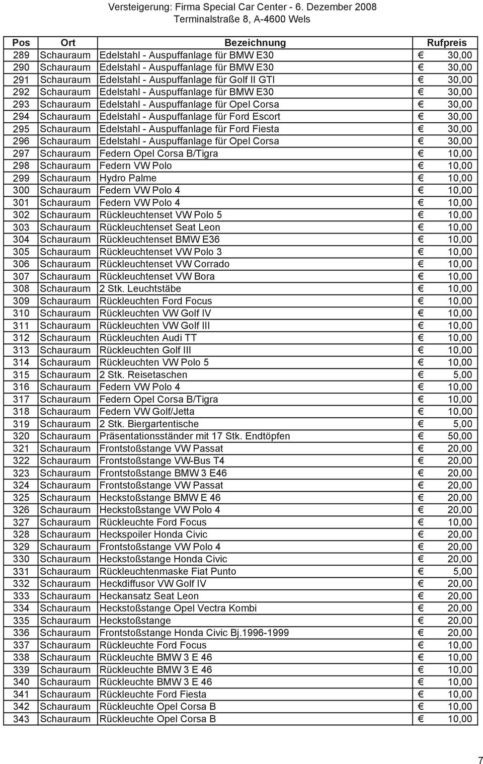 Edelstahl - Auspuffanlage für BMW E30 30,00 293 Edelstahl - Auspuffanlage für Opel Corsa 30,00 294 Edelstahl - Auspuffanlage für Ford Escort 30,00 295 Edelstahl - Auspuffanlage für Ford Fiesta 30,00