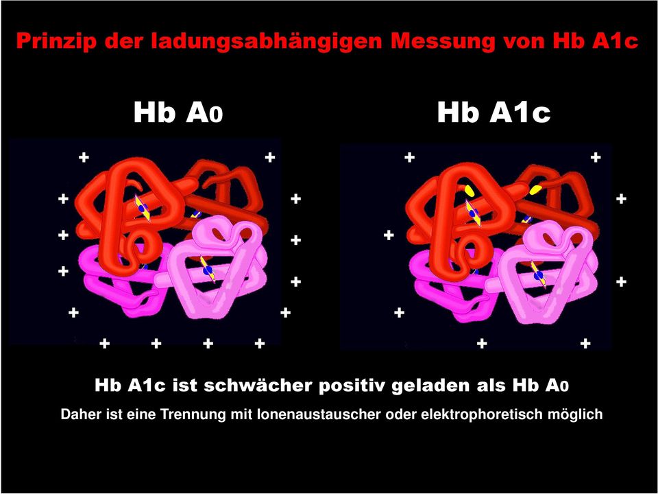 A1c ist schwächer positiv geladen als Hb A0 Daher ist