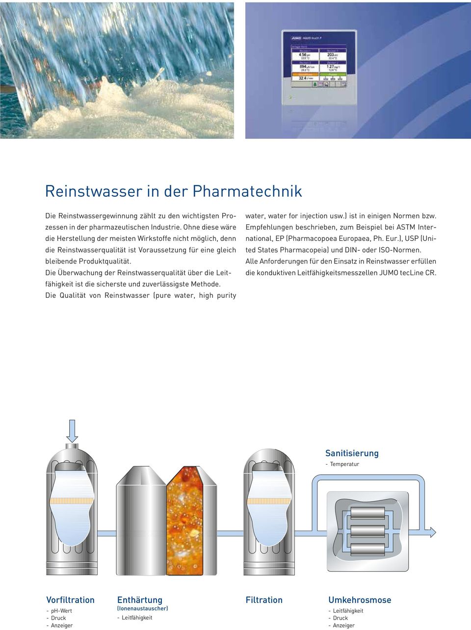 Die Überwachung der Reinstwasserqualität über die Leitfähigkeit ist die sicherste und zuverlässigste Methode. Die Qualität von Reinstwasser (pure water, high purity water, water for injection usw.