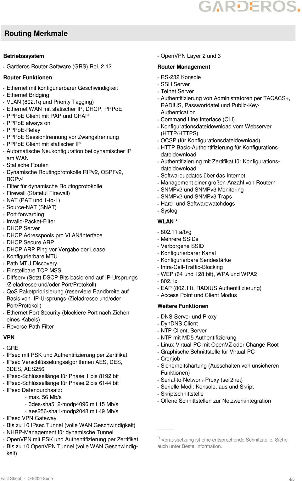 Automatische Neukonfiguration bei dynamischer IP am WAN Statische Routen Dynamische Routingprotokolle RIPv2, OSPFv2, BGPv4 Filter für dynamische Routingprotokolle Firewall (Stateful Firewall) NAT