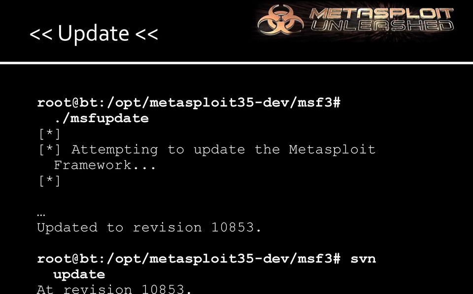 Metasploit Framework... [*] Updated to revision 10853.