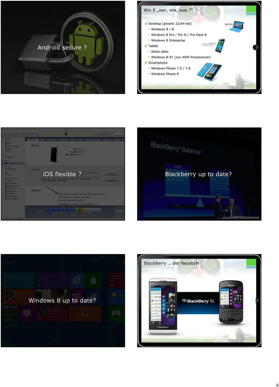 Tablet Siehe oben Windows 8 RT (nur ARM-Prozessoren) Smartphone Windows Phone 7.5 / 7.